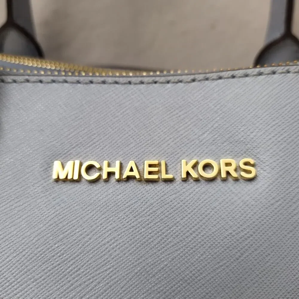 Michael Kors Blue Leather Carryall Double Handles Satchel Shoulder Bag